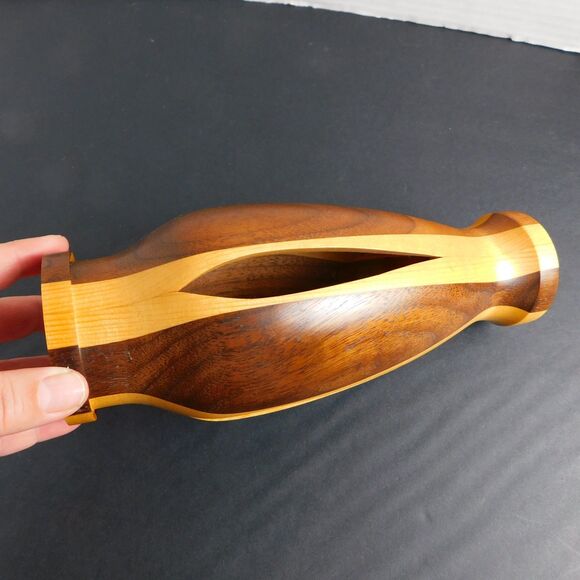 Hand Turned Wooden Vase Tea-Light Candle Holder Stripe Walnut Birch? Wood Decor - Picture 9 of 15